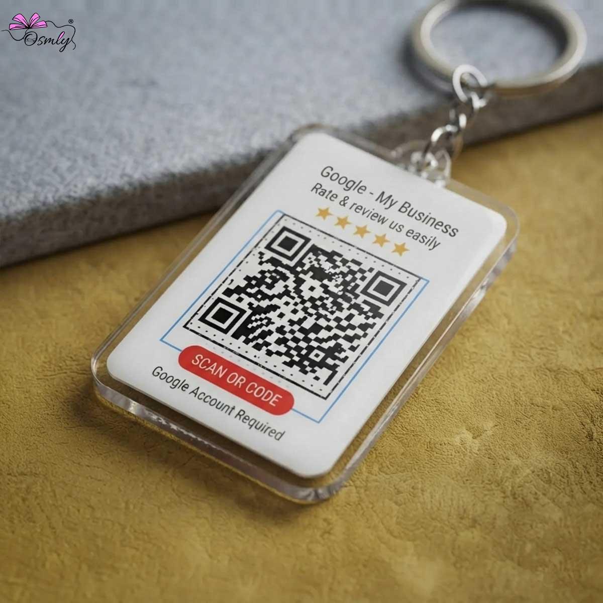 Acrylic keychain with Google My Business QR code for easy customer reviews.