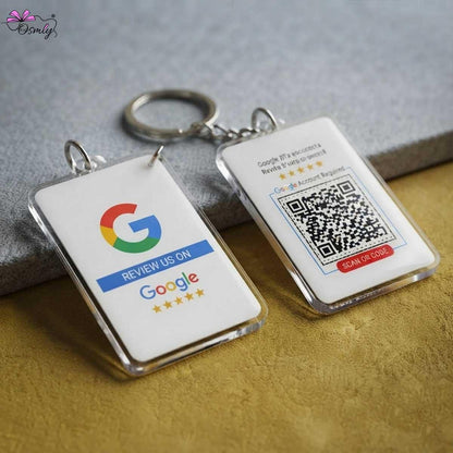 Acrylic Keychain with Google QR NFC code for business reviews and ratings.