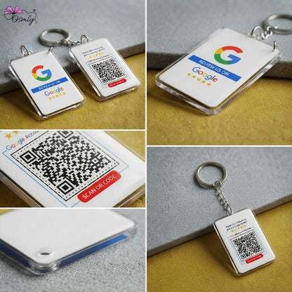 Acrylic Keychain with Google QR NFC for business reviews and digital scanning.